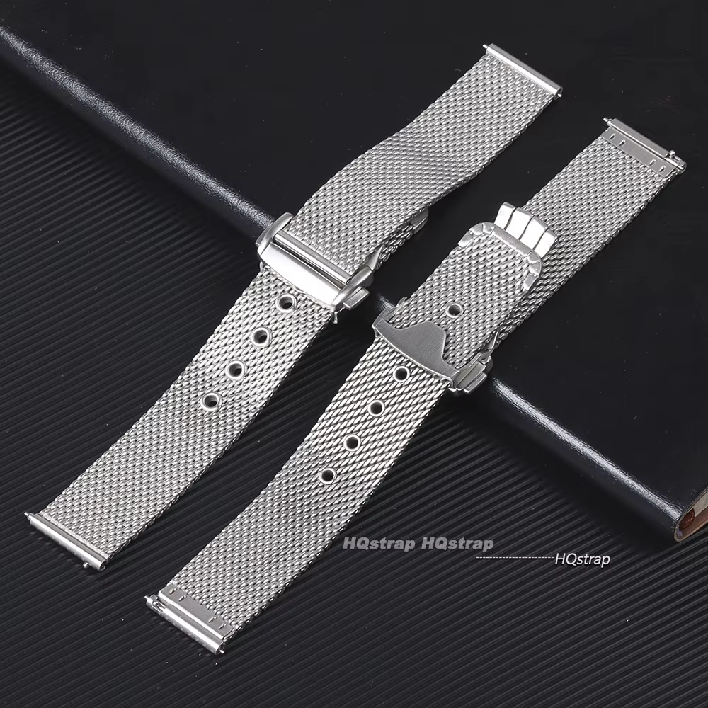 Bracelet de montre milanais en maille pour Omega Seamaster 007, métal et acier inoxydable avec fermoir pliant, 20mm 22mm, Bracelet de montre à dégagement rapide