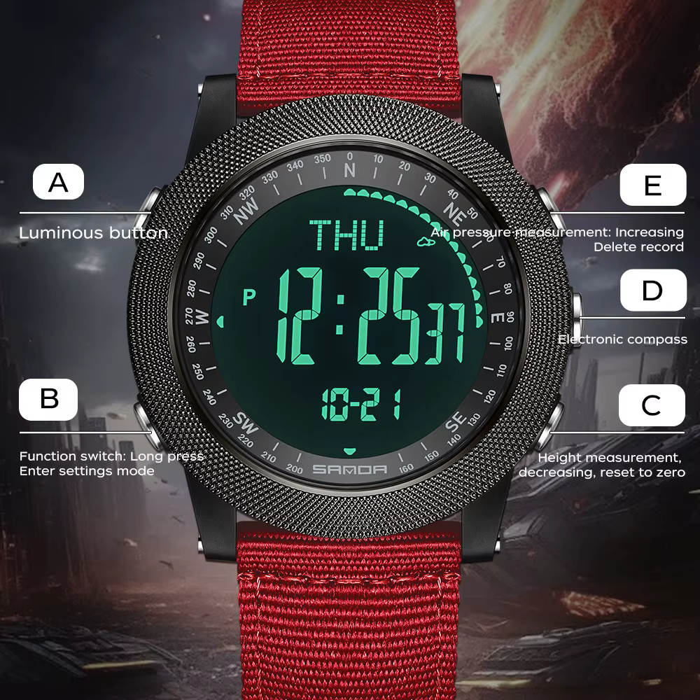 SANDA Montre-bracelet numérique à quartz militaire durable et tendance pour homme