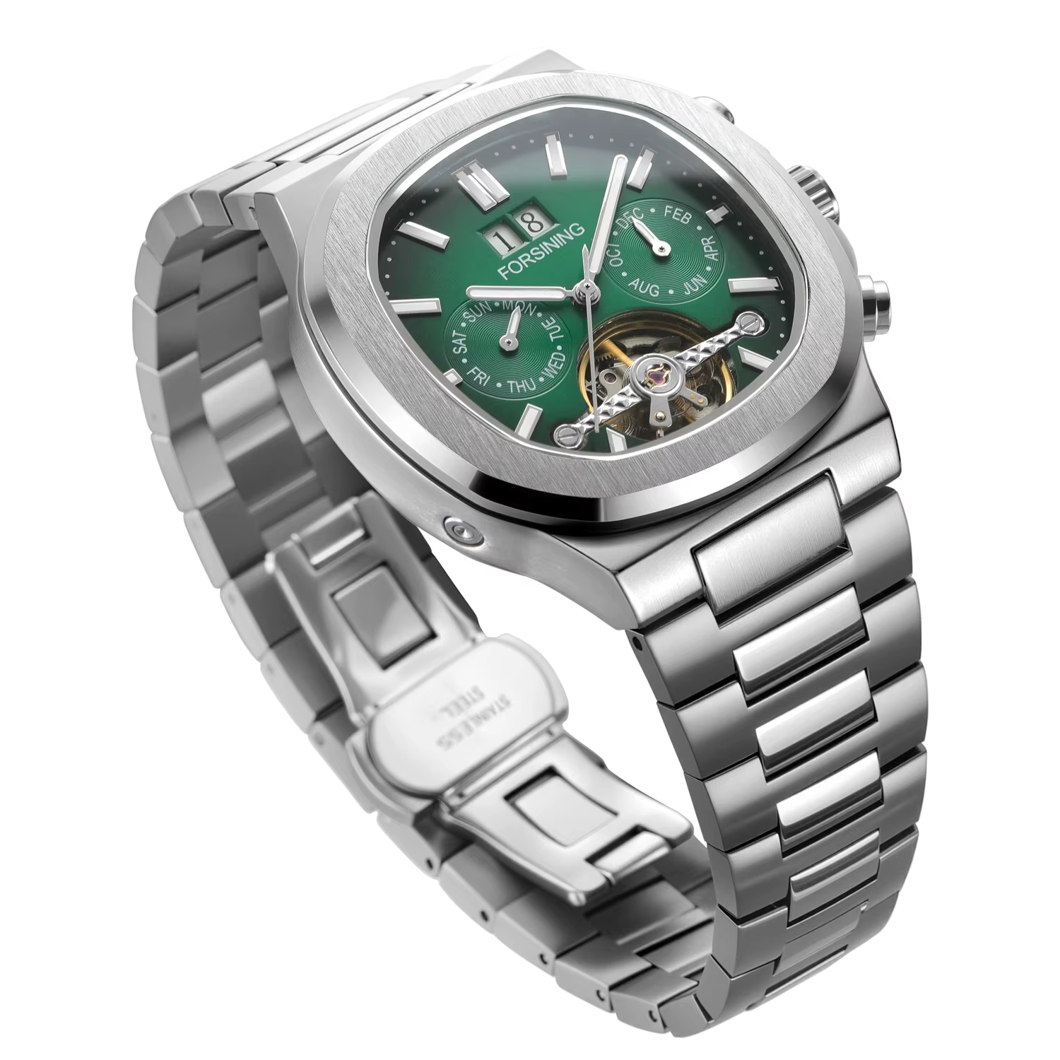 Forsining 481 homme nouvelles marques Tourbillon montre semaine Date mouvement automatique montres mécaniques en acier inoxydable horloge étanche