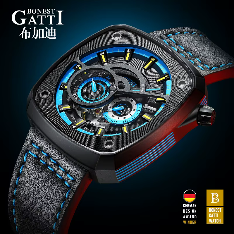 BONEST GATTI 2025 nouveaux hommes montre automatique montres de luxe mode mécanique montre-bracelet 50M étanche saphir lumineux squelette