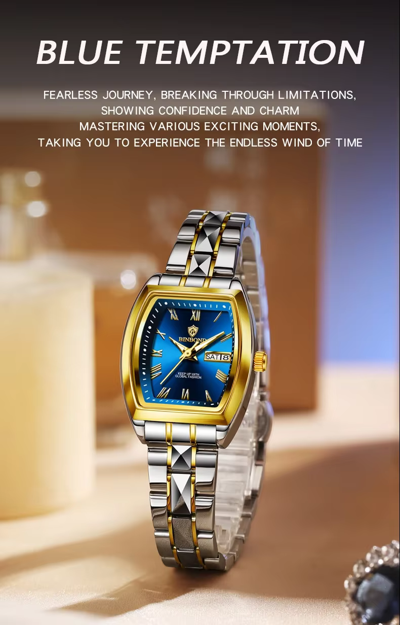 BINBOND 2 pièces Couple montres mode carré montre à Quartz pour amoureux étanche lumineux Date semaine hommes dames Valentine montre-bracelet
