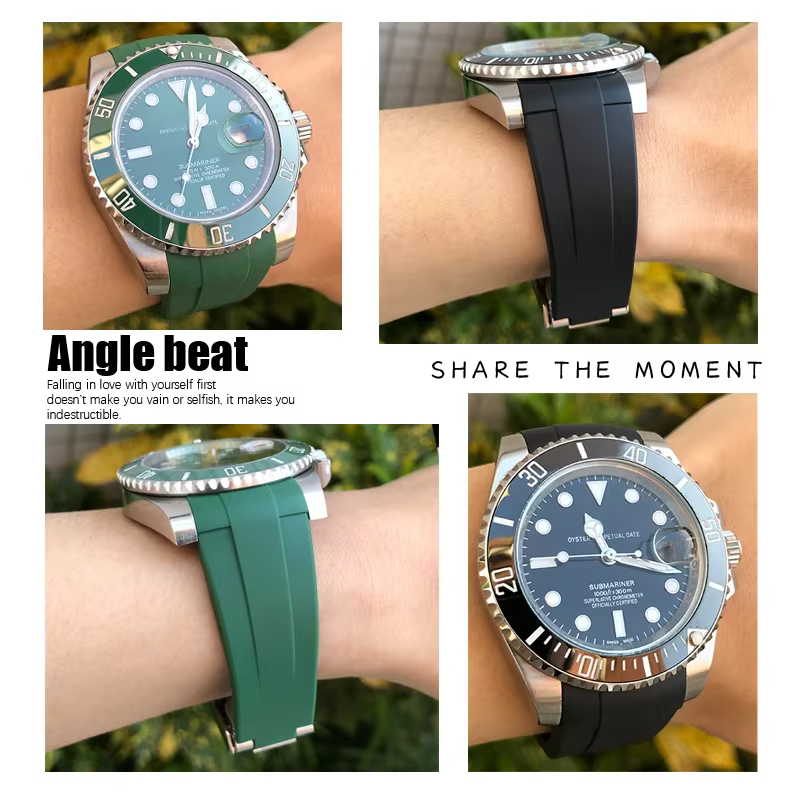 Bracelet de montre en caoutchouc à extrémité incurvée
