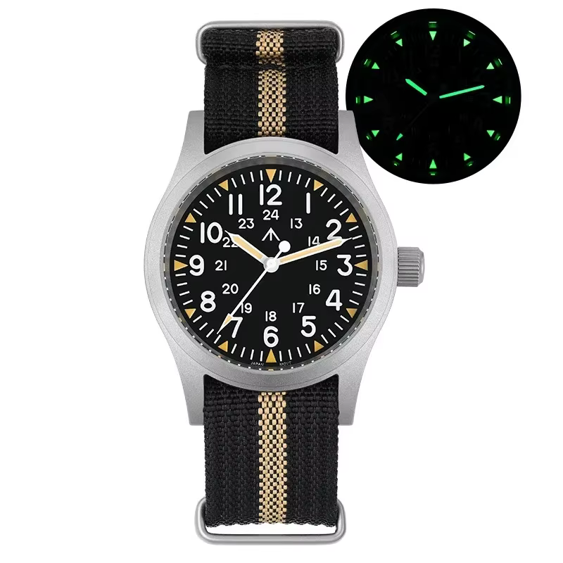 Militado ML05 38mm montre militaire mis5 2035 mouvement bombé saphir cristal C3 vert lumineux 10Bar étanche montres Vintage
