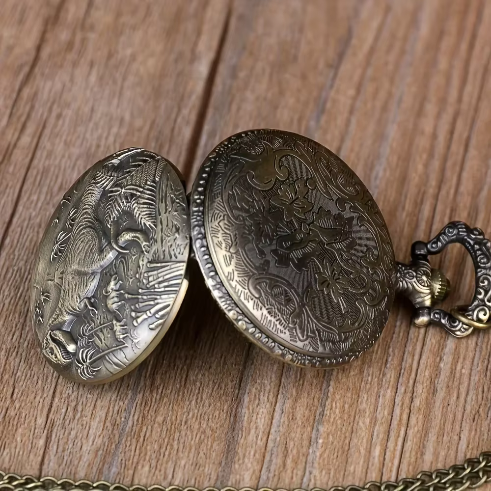 Montre de poche en quartz dinosaure en bronze, pendentif cadeau pour garçons