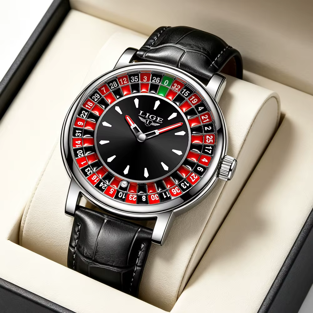 Montre Homme LIGE Tendance Cadran Rotatif Roulette de Las Vegas