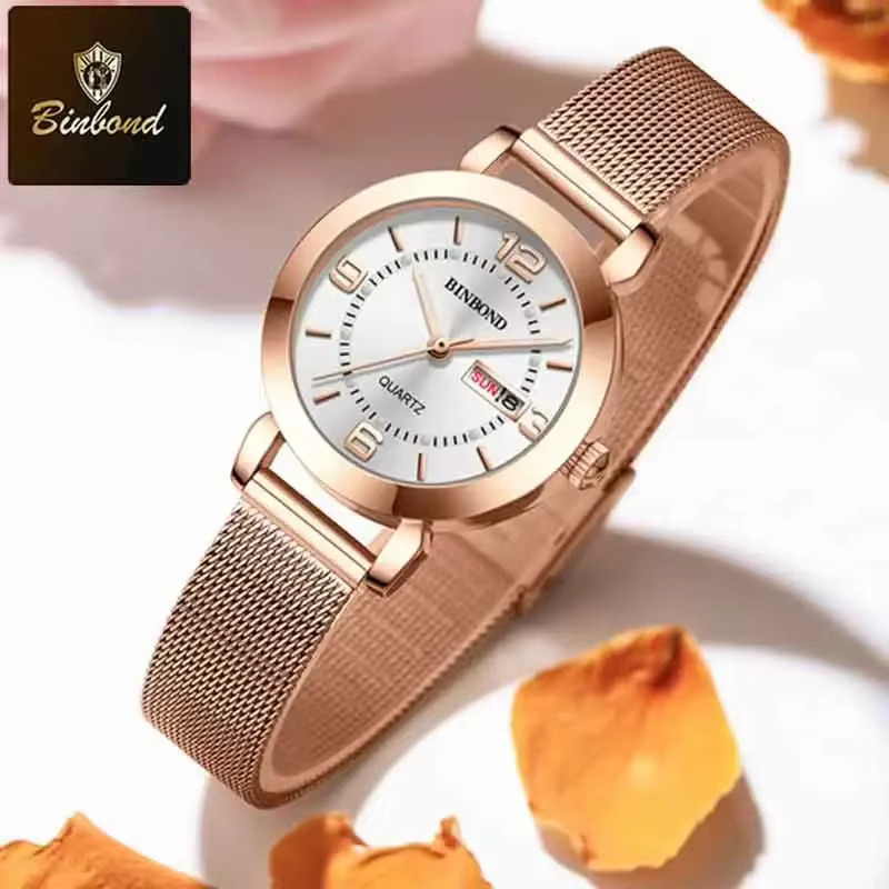Montres-bracelets à quartz de luxe BINBOND pour femmes, lumineuses, étanches, avec affichage de la date et du jour, montres pour femmes, style business décontracté, Reloj Mujer