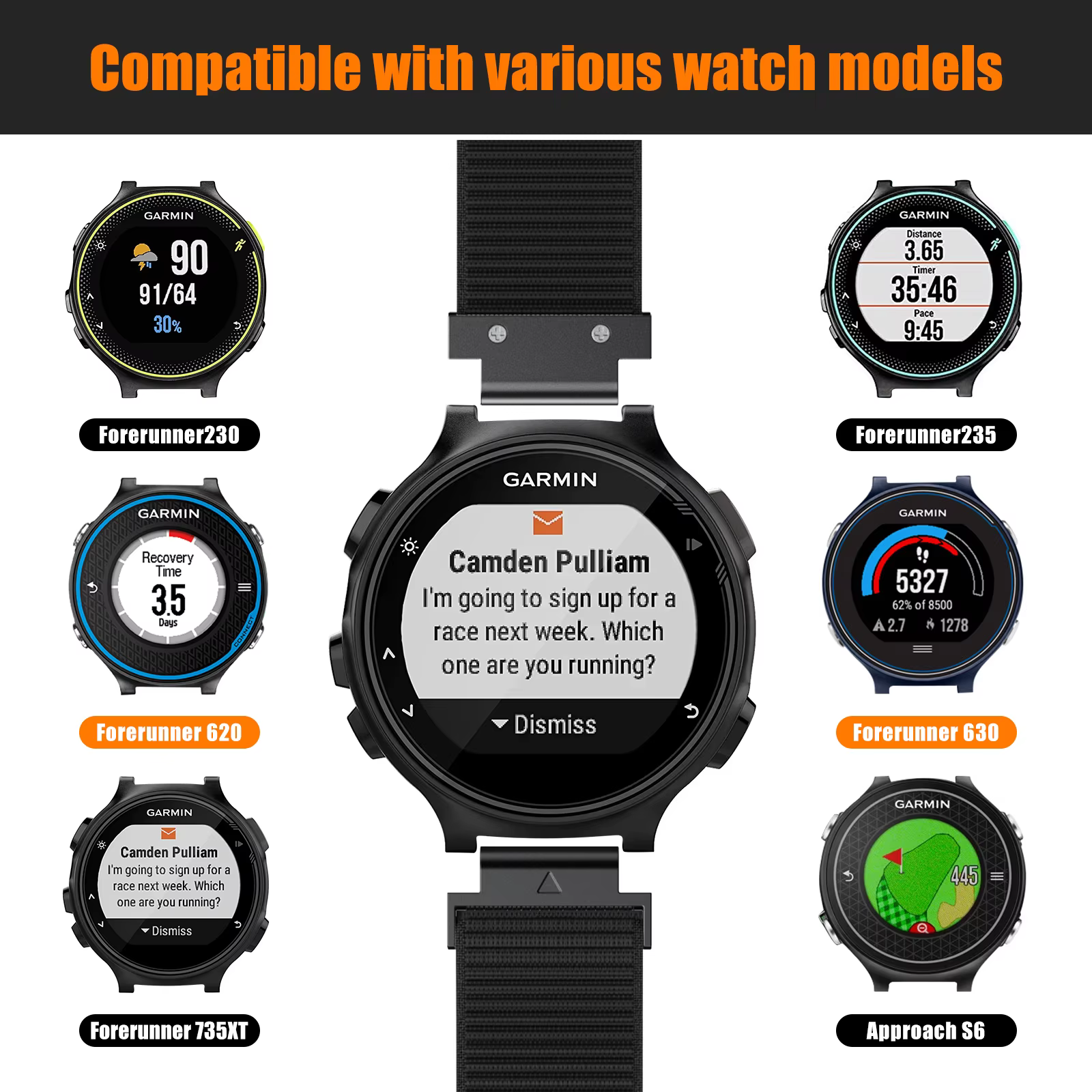 Garmin 735XT Bracelet de Sport en Nylon pour Forerunner 620/630/230/235/approche S6