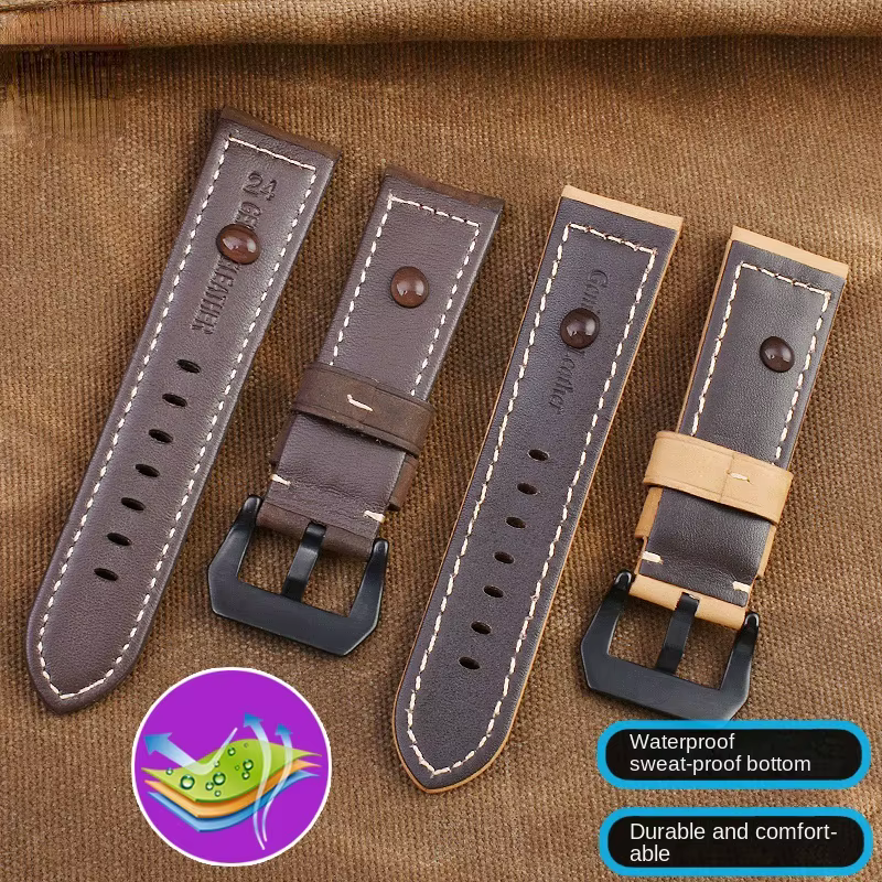Bracelet de montre en cuir véritable pour homme