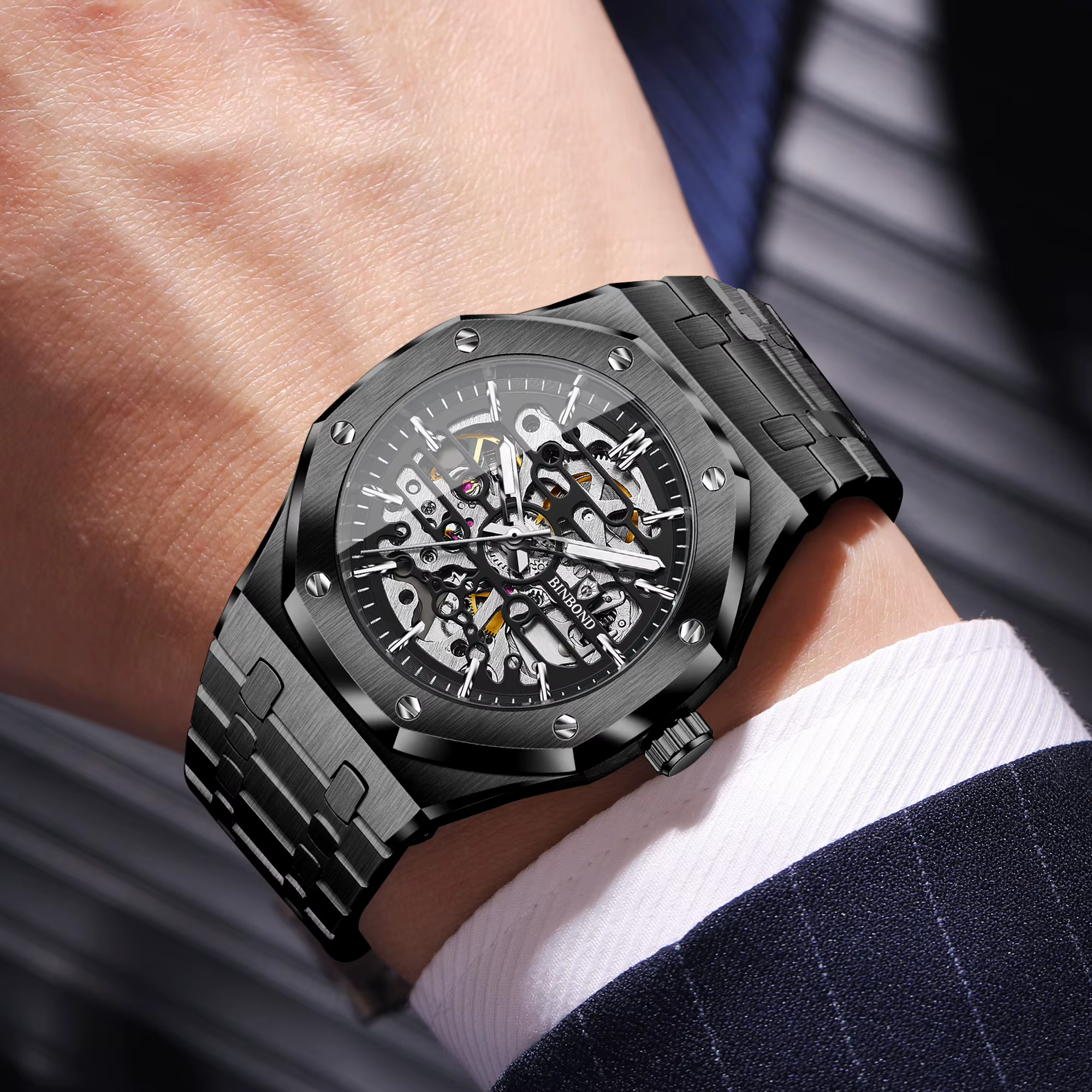 Montres mécaniques squelette tourbillon originales BINBOND pour hommes