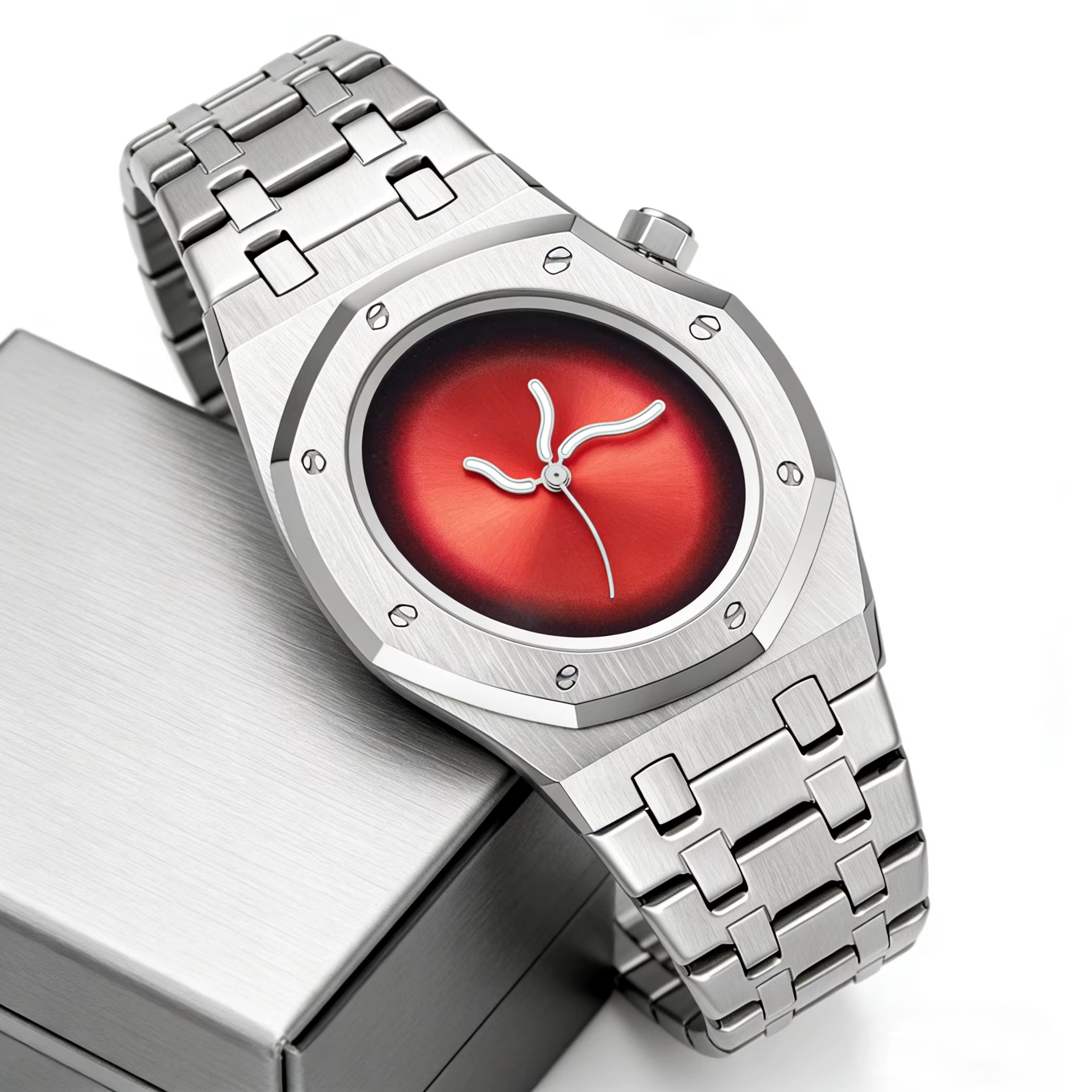 Montre à quartz pour homme, 1 pièce, élégante et luxueuse pour les affaires et les loisirs, coque irrégulière, bracelet en acier inoxydable, montre à quartz pour homme
