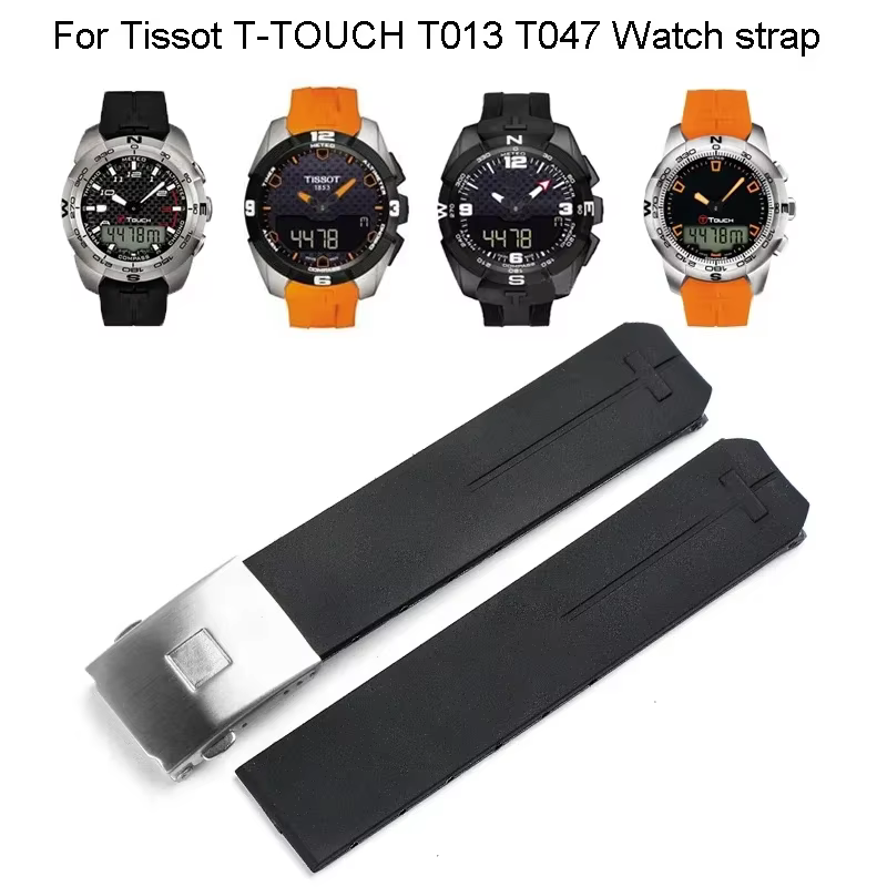 Bracelet de montre en Silicone adapté pour Tissot T-TOUCH T013 T047 20mm 21mm noir Orange Sport