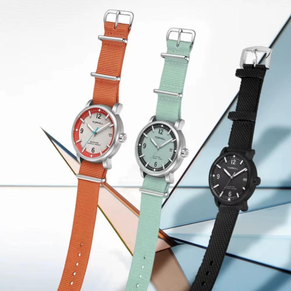 TOPHILL – montre-bracelet à Quartz pour hommes, Vintage, Simple, 42mm, Epson VX62E, saphir, 3H, Date, 5 bars, décontractée, C3, lumineuse, 5 bars, TD009G