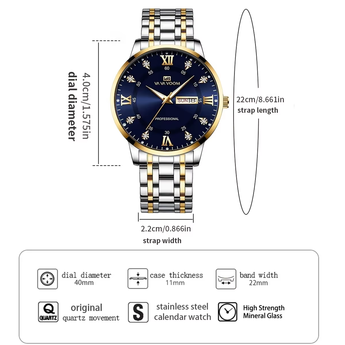 VA VA VOOM Top marque de luxe hommes montre semaine mouvement à Quartz horloge d'affaires noir en acier inoxydable 3Bar
