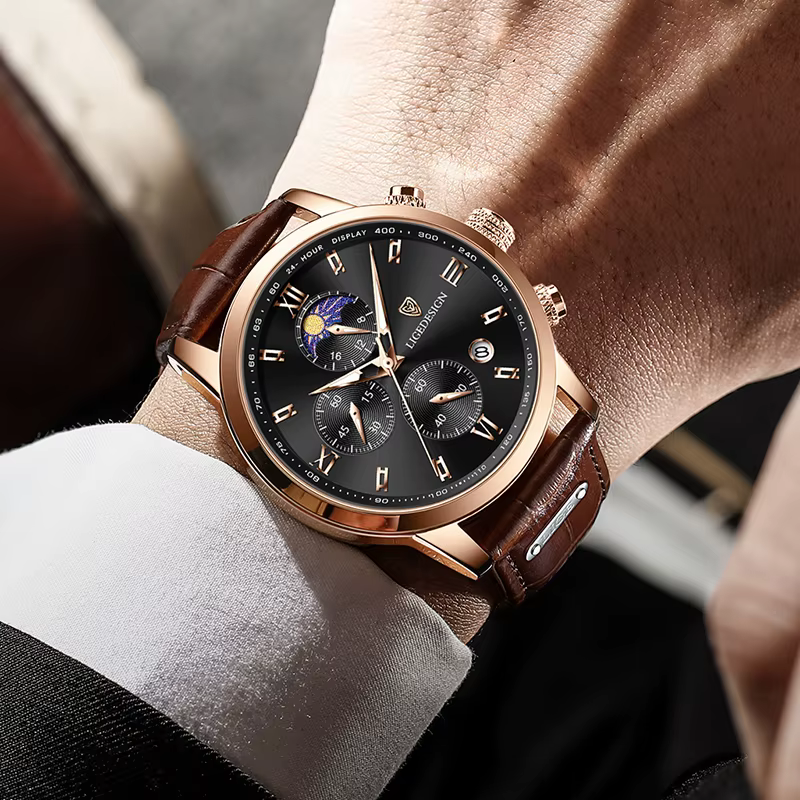 Montre étanche en cuir pour homme
