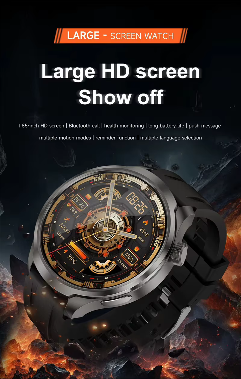 Montre intelligente 1.85 pouces grand écran DK69 Bluetooth appel surveillance de la santé AI boussole vocale hommes