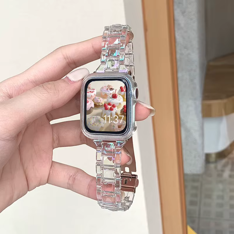 Bracelet Transparent Laser arc-en-ciel pour Apple Watch 8 41 45 49 44 38 40 42 46mm