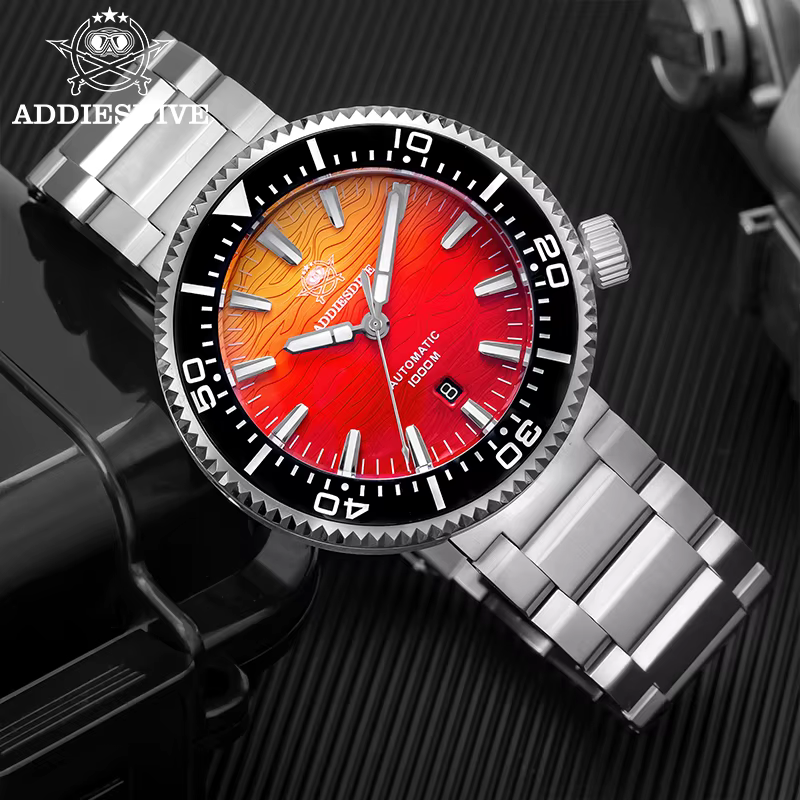 ADDIESDIVE montres automatiques pour hommes 1000M étanche saphir flamme nuages Texture luxe BGW9 lumineux nouvelle montre de plongée AD2526