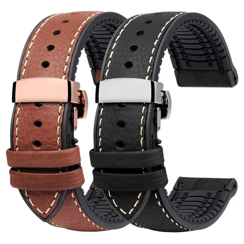 Bracelet de montre en cuir italien et Silicone