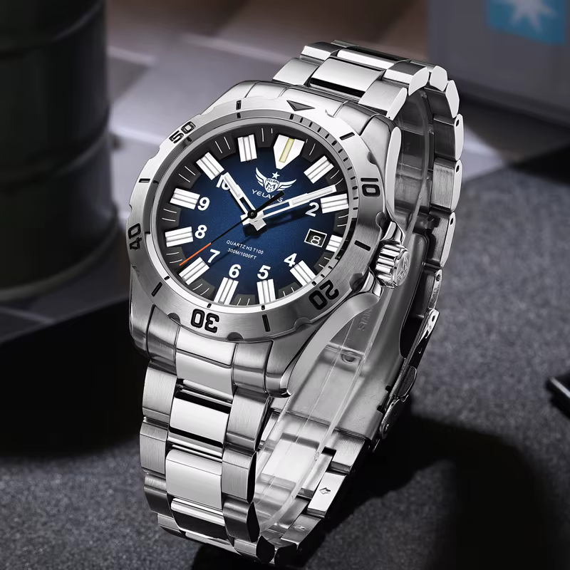 YELANG V1036S 42mm hommes montre à Quartz lumineux 10 ans Lithium suisse RONDA 715-Li mouvement 30ATM 300m étanche Style militaire