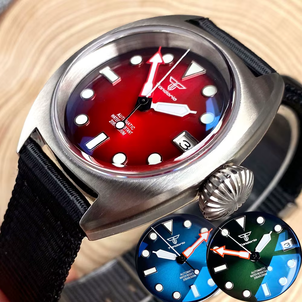 Tandorio 36mm montre automatique mécanique militaire hommes NH35 8215 PT5000 AR dôme saphir Sunburst vert/rouge/bleu grande couronne Sport
