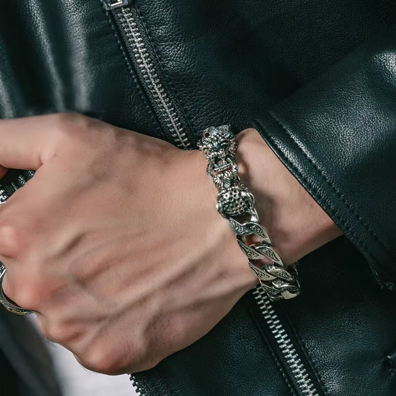 Bracelet tressé en argent prêle léopard pour hommes et femmes