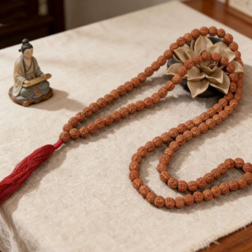 Rucurriculum-KSHA Rudraksh Mala ROSARY, 108 + 1 Grosses Perles de 8mm, Barrage de Bénédiction de Style National, Bouddhisme Chanceux, Souvenir Élégant