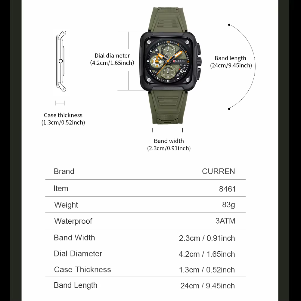 CURREN montres pour hommes marque sportive cadran carré Unique avec chronographe montre-bracelet à Quartz pour homme avec bracelet en Silicone étanche