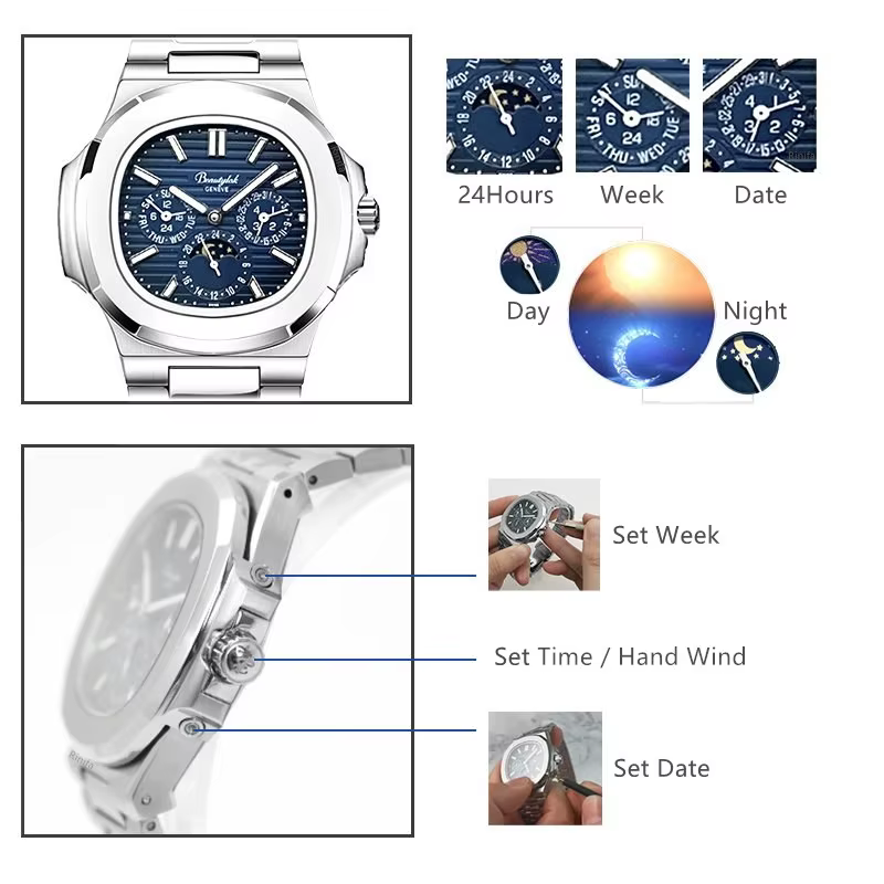 Montre automatique multifonctionnelle Rinifa pour hommes