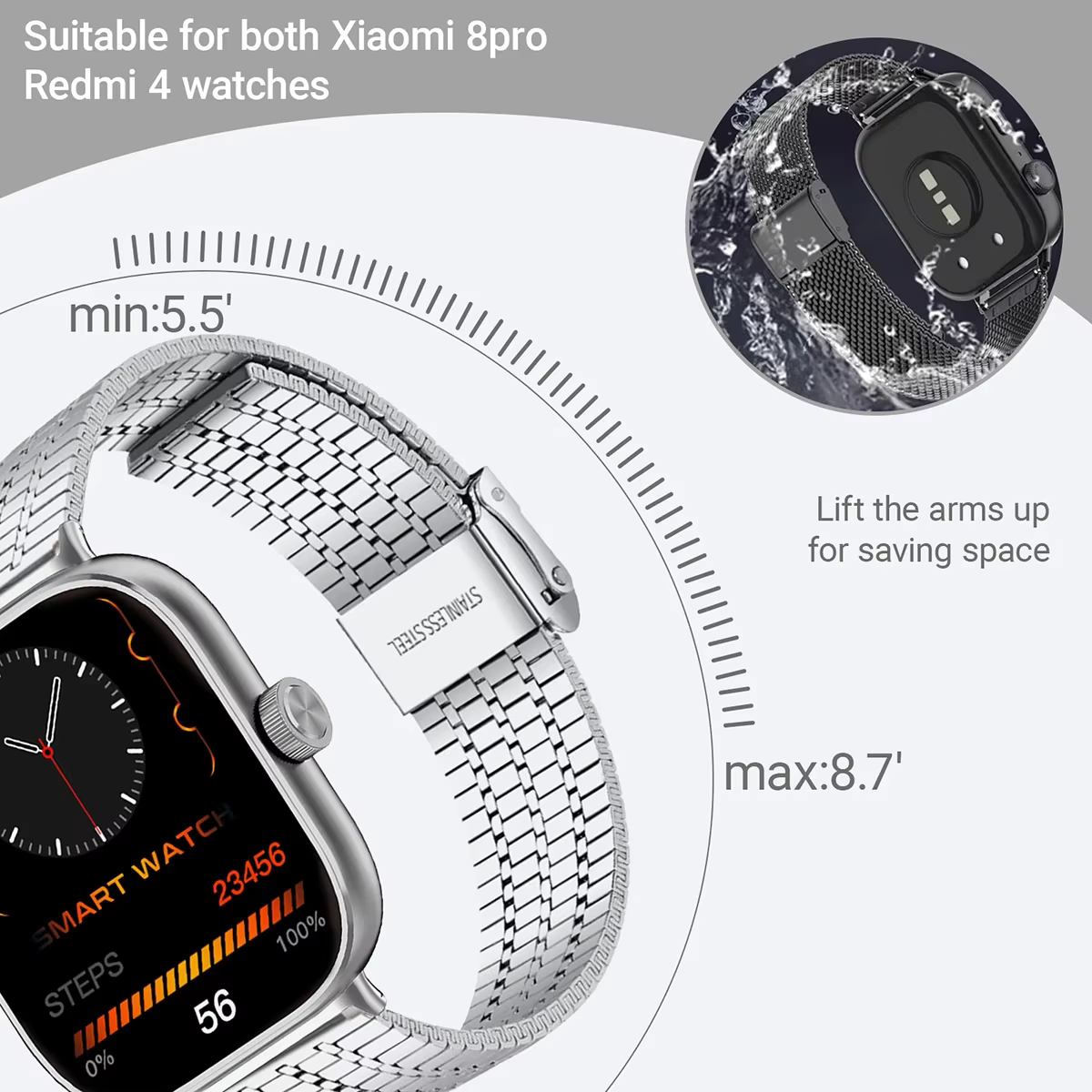 Nouveau bracelet en acier inoxydable pour Redmi Watch 5 4