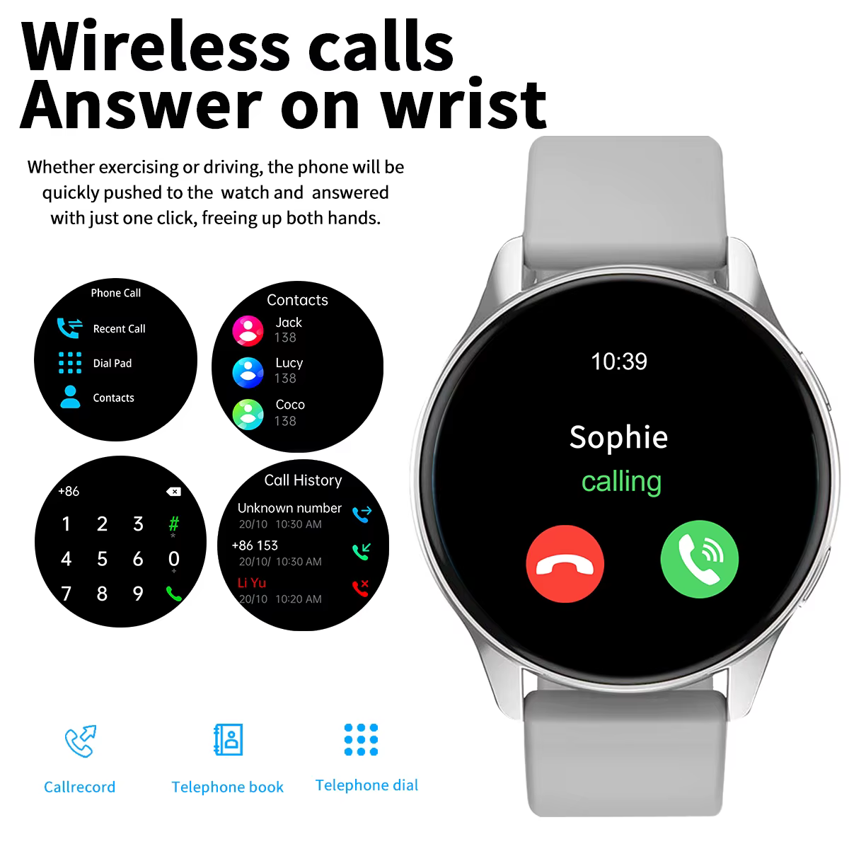 Montre intelligente, appel/cadran sans fil
