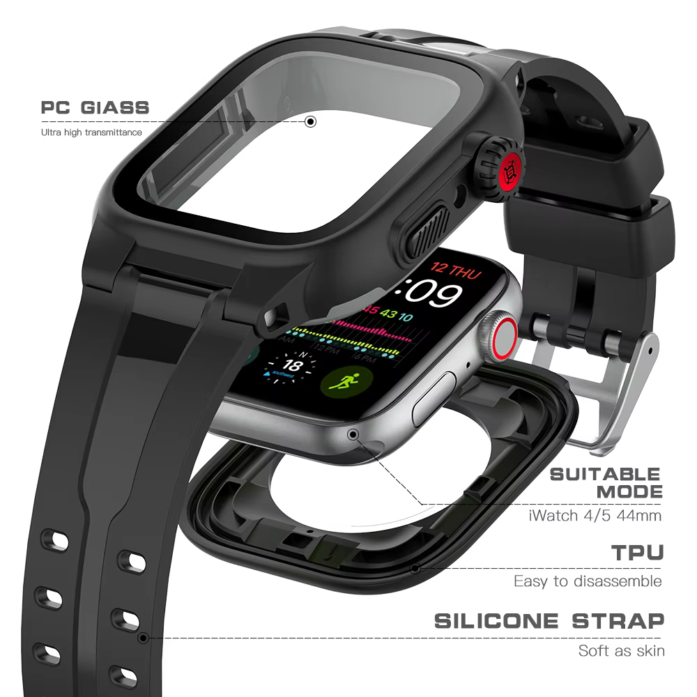 Shellbox nouveau 360 degrés protection complète anti-abrasion antichoc IP68 boîtier étanche professionnel pour Apple Watch 4 5 6 44mm