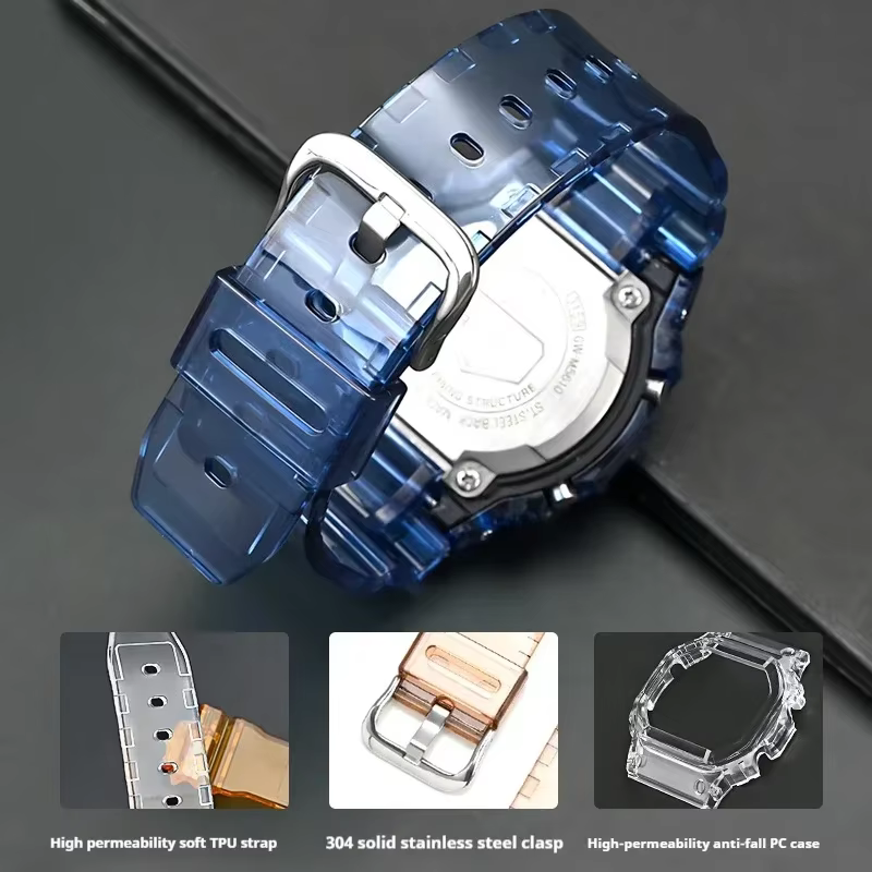 Lunette de bracelet en caoutchouc Transparent pour Casio G-SHOCK G-5600 DW5600 GW-M5610 TPU Sport étanche remplacer