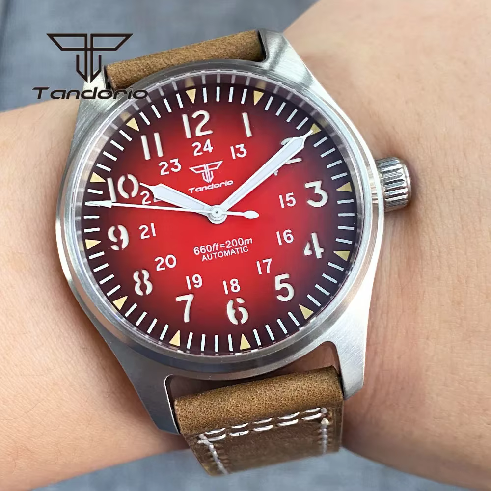 Tandorio 39mm pilote montre automatique de plongée pour hommes AR saphir Miyota8215/PT5000 Movt montre-bracelet mécanique en acier 20BAR vert Lume