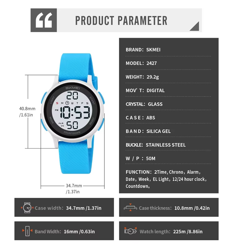 SKMEI 2427 étanche enfant Montre électronique garçon fille antichoc Sport coloré enfants numérique
