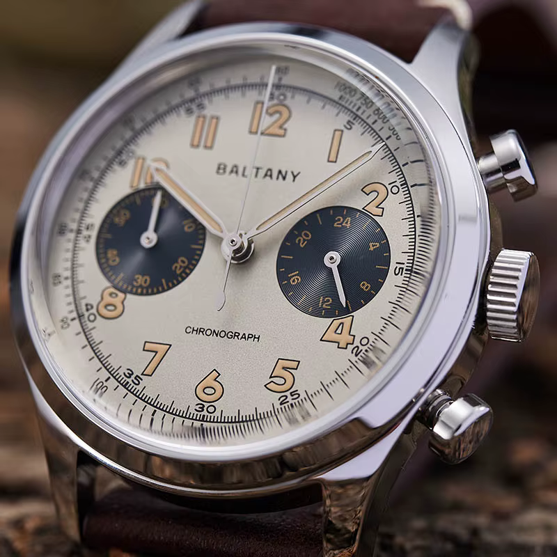 Baltany S5034 39mm chronographe montre homme saphir cristal Panda cadran en acier inoxydable Super lumineux Vintage montres à Quartz