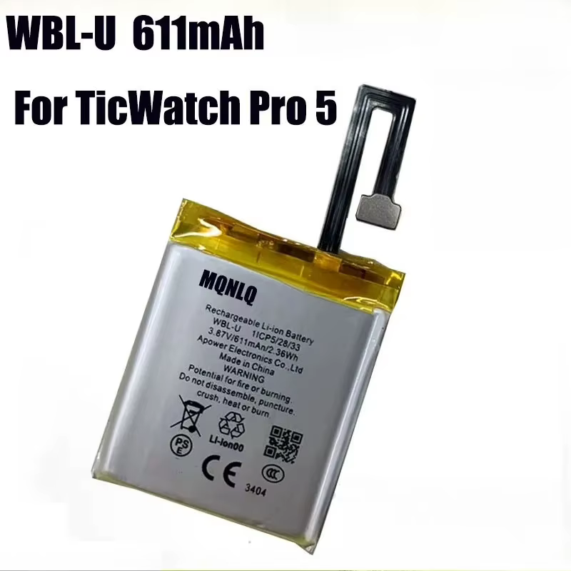 Batterie de remplacement WBL-U 3.87V 611mAh pour montre intelligente TicWatch Pro 5