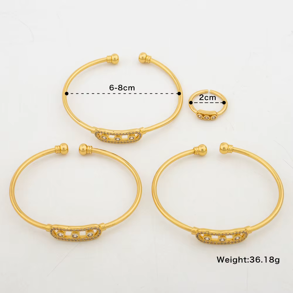 Ensemble de bracelets et de matiques en or pour femmes, design élégant, bracelet de manchette, bague de fiançailles, bijoux africains de luxe