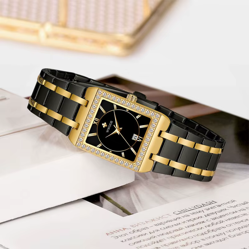 WWOOR Reloj nouvelle mode dames diamant montre haut de gamme de luxe carré montre-bracelet Simple femmes robe petite