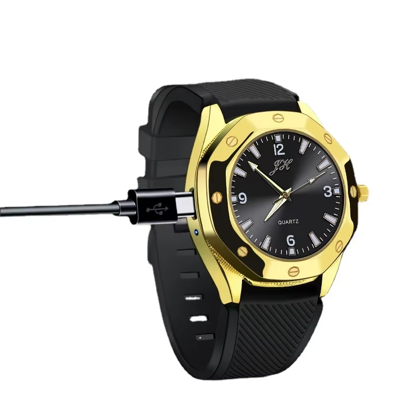 Nouvelle montre connectée avec briquet électrique, véritable cadran, coupe-vent, rechargeable par USB, allumeur portable, accessoire de fumeur pour homme en extérieur