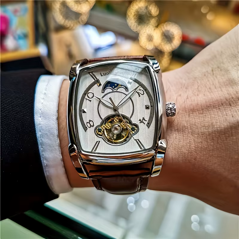 Montre mécanique tourbillon de luxe légère pour homme - Montre-bracelet squelette haut de gamme entièrement automatique
