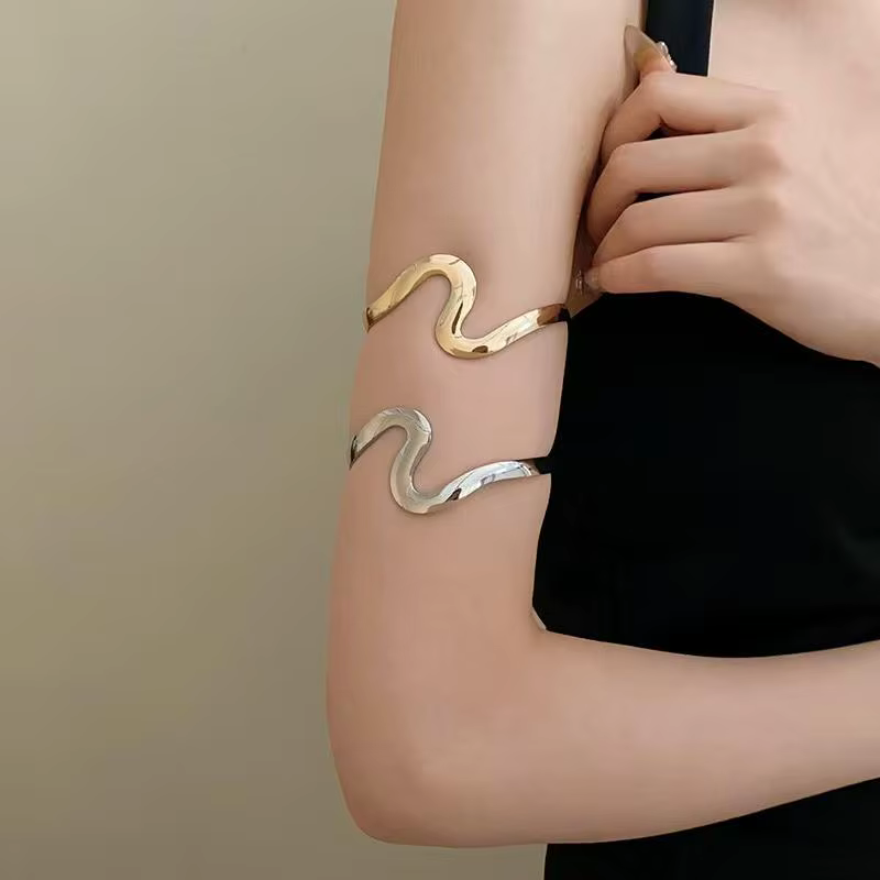 Bracelet manchette ouvert en métal style bohème pour femme, motif vague, bijou de plage, cadeau idéal