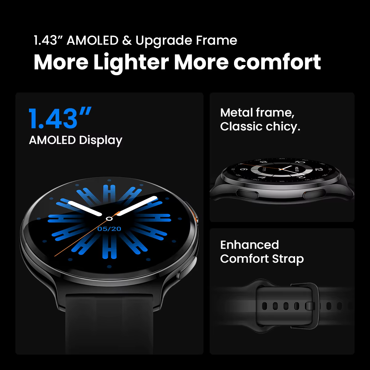 HAYLOU Solar Lite 2 Smartwatch 1.43 ''AMOLED affichage 24h surveillance de la santé plus de 150 Modes sportifs appel vocal montre intelligente 1ATM