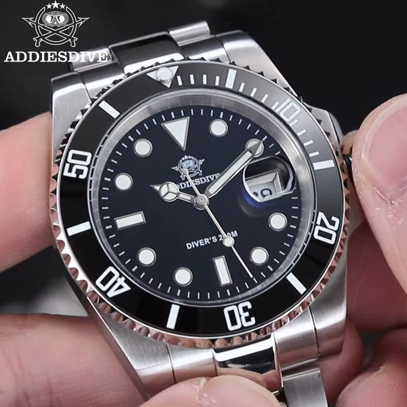 ADDIESDIVE montres à Quartz de plongée pour hommes lunette en céramique en acier inoxydable 316L montre-bracelet étanche rétro C3 montre analogique lumineuse