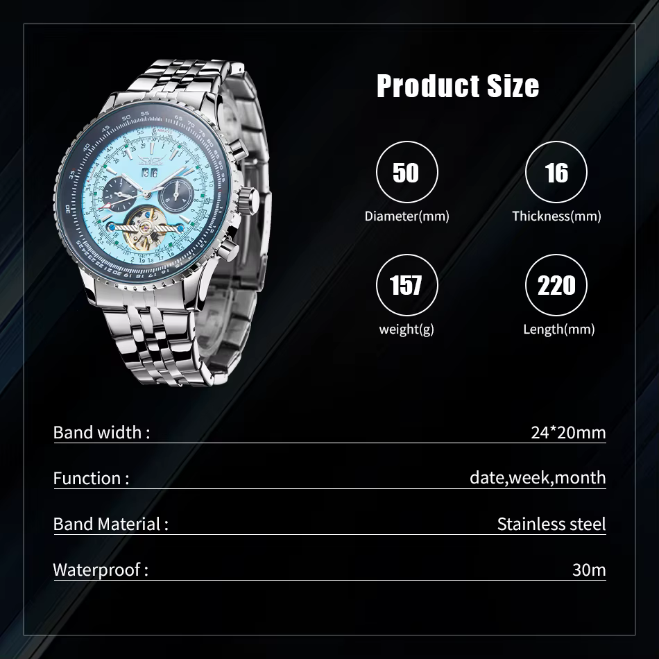 Montre automatique de sport militaire bleue pour hommes