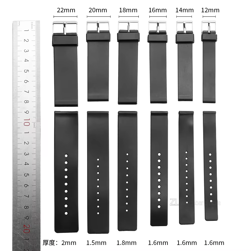 Bracelet de montre universel en PVC noir de 12 mm