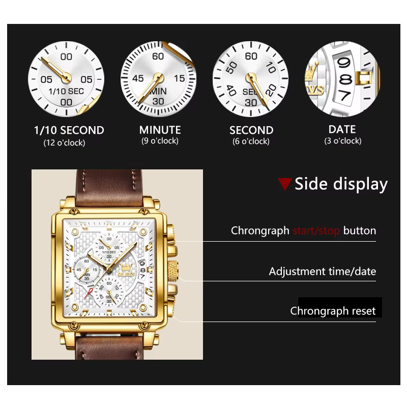 Montre-bracelet à quartz carrée de qualité OLEVS 9925 pour homme
