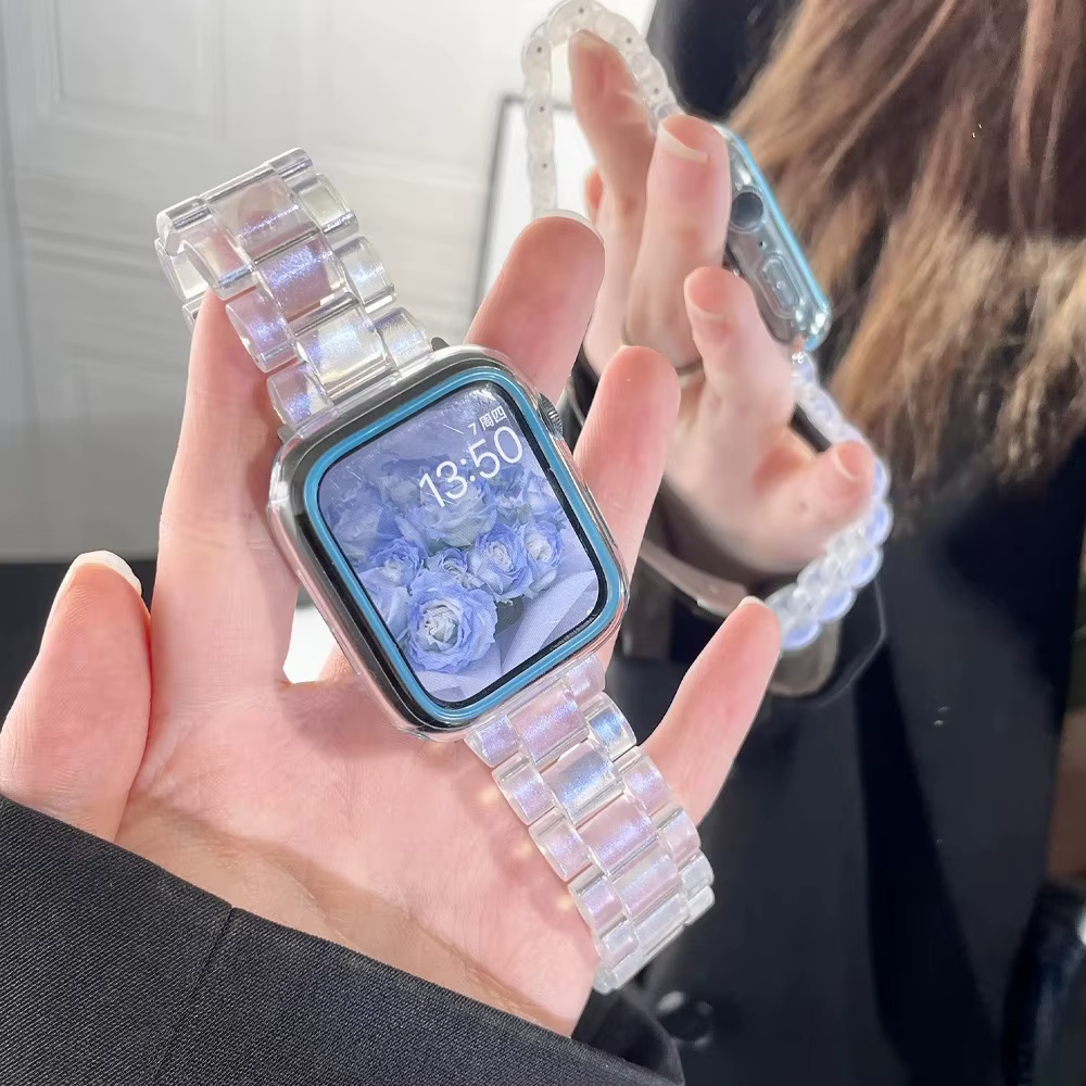 Bracelet Transparent arc-en-ciel en résine pour Apple Watch Ultra 2 49mm 10 46mm 7 8 9 41 45mm 38 40 42 44mm