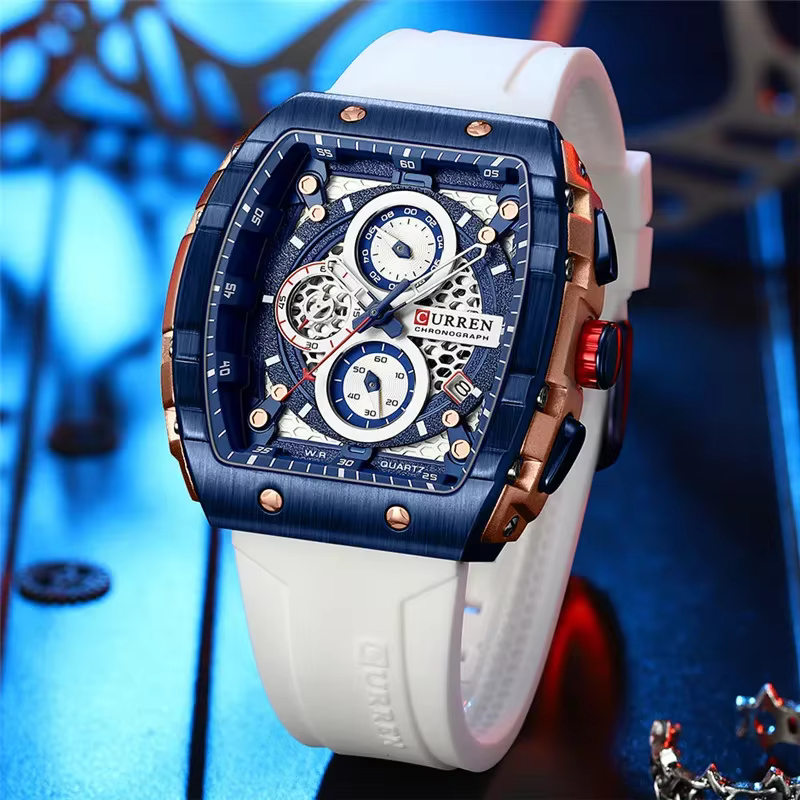 CURREN montre-bracelet étanche chronographe hommes montre haut de gamme de luxe blanc Silicone Original mâle horloge tout clair bas prix 8442