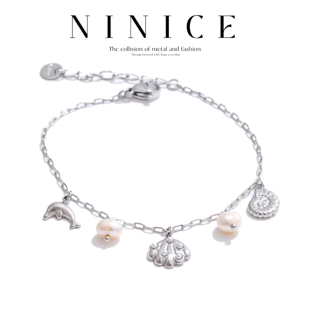 NiNice Bracelets en acier inoxydable bijoux femme perles naturelles coquilles poisson océan brise plage été mode cadeaux à la mode nouveau