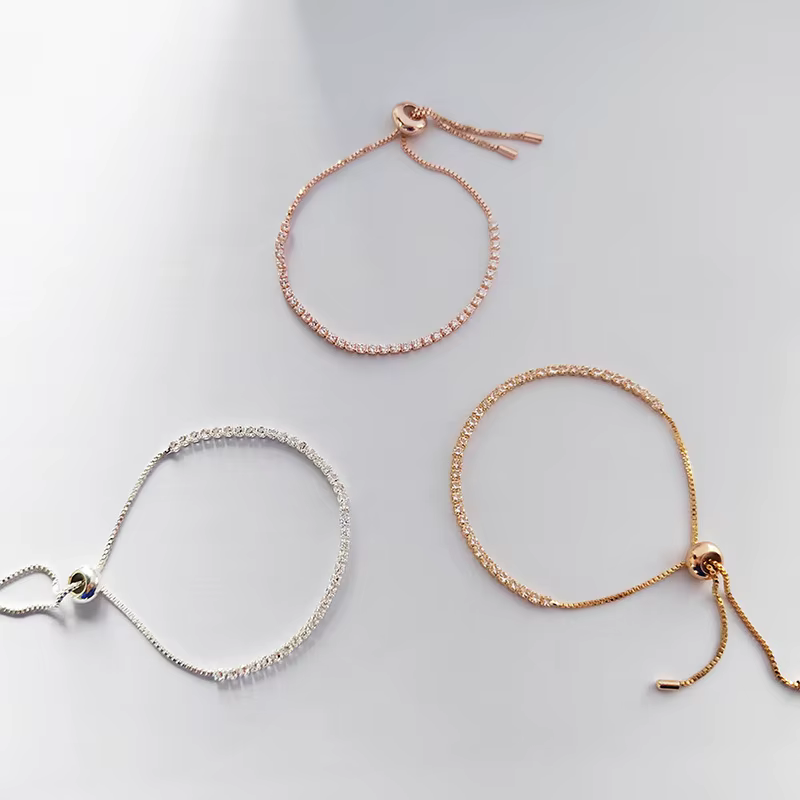 Bracelets de Tennis de luxe en zircone cubique pour femmes, Simple, carré, couleur or Rose, bijoux coréens pour filles